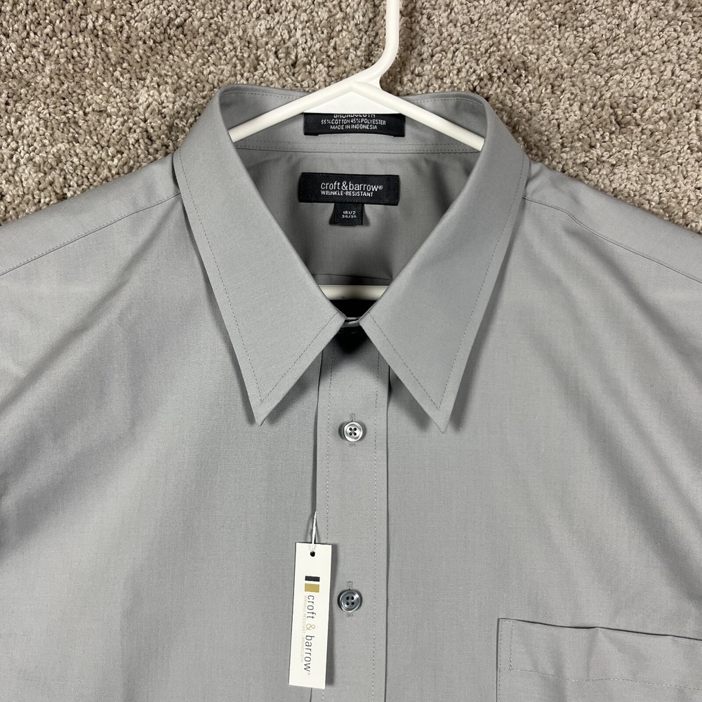 Croft‎ & Barrow Shirt Men's Button Up 18.5 34/35 Long Sleeve Gray Broadcloth NEW - Picture 11 of 13